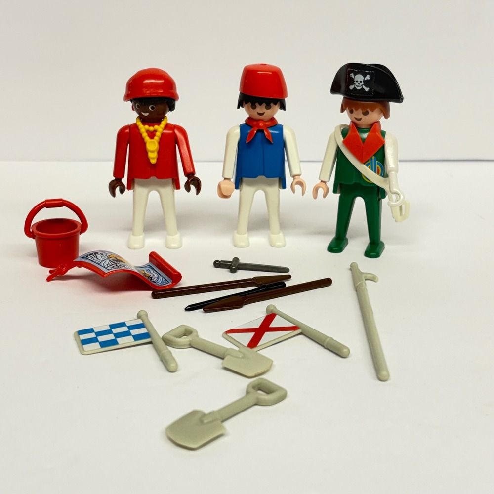 Vintage Playmobil Pirate Figures Lot Accessories Flags Shovels Sword